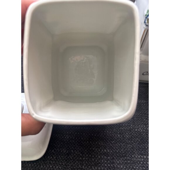 Vintage Ceramic Rice & Sugar Kitchen Canisters With Floral Design & Lids - Picture 6 of 16